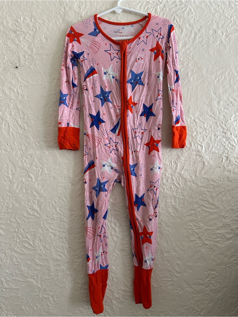 Little Sleepies Pink Red Blue Stars and Stripes Pattern Bamboo Zippy Sleeper
